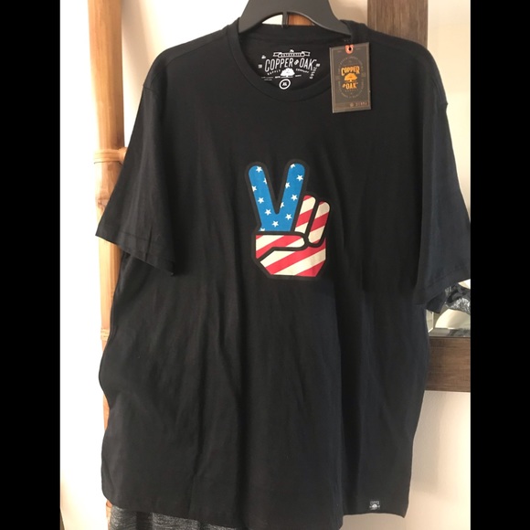 COPPER & OAK AMERICAN FLAG PEACE SIGN TEE NEW - Picture 3 of 8
